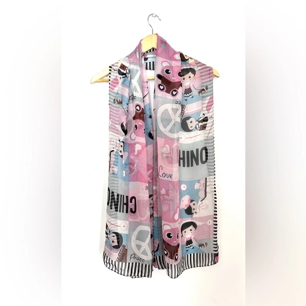 Moschino scarf wrap long rectangle Women's Pink Graphic Printed doll toy print